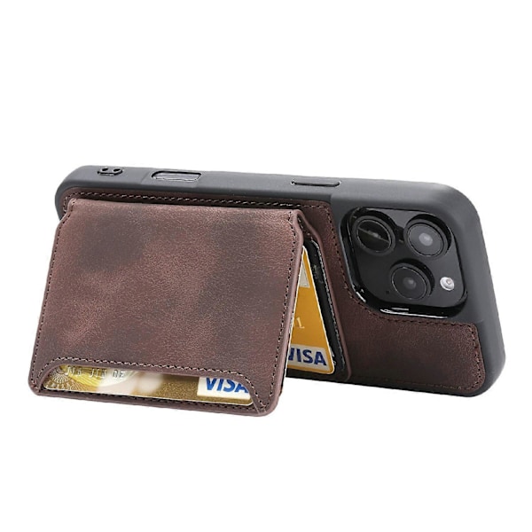iPhone 16 Pro Max -kotelo lompakkokorttipaikalla TPU+PU-nahkainen takapuhelinkotelo - Laivastonsininen Multicolor Coffee