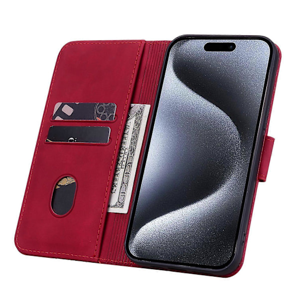 För iPhone 15 Pro Fodral PU Läder Präglat Ställ Plånbok Telefonskal Multicolor Style C