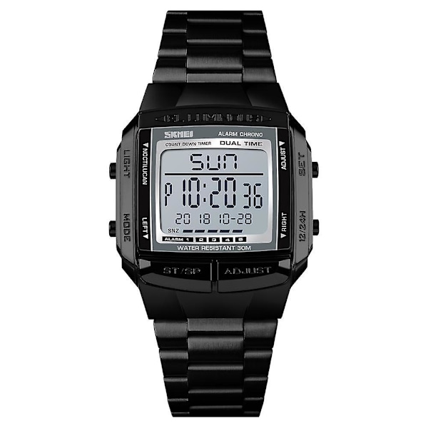 SKMEI 1381 Herre Analog Digital Ur Mode Afslappet Sportsarmbåndsur 2 Tidszoner 5 Alarmer 3ATM Vandtæt Rustfrit Stål Rem black