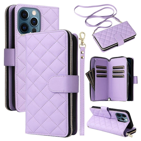 Til iPhone 12 Pro Max Wallet Case Rhombus Grid Læder Telefon Cover med Korte/Lange Stropper Multicolor Style E
