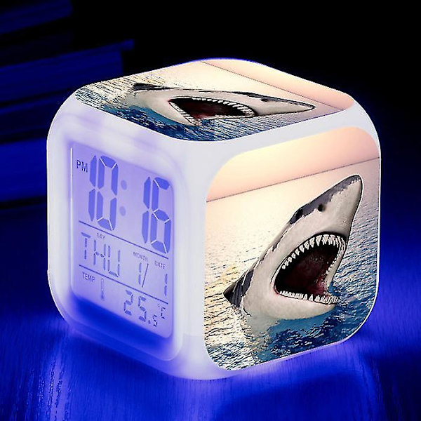 Shark Alarm Clock 7-färgad glödande digitala klockor Barn Baby Sovrum Multifunktion Små nattljus B Pink