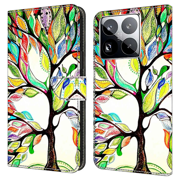 Xiaomi 15 Pro -kotelo korttipaikalla, kuvio painettu TPU+PU-nahkainen läppäpuhelimen suojus Multicolor Tree
