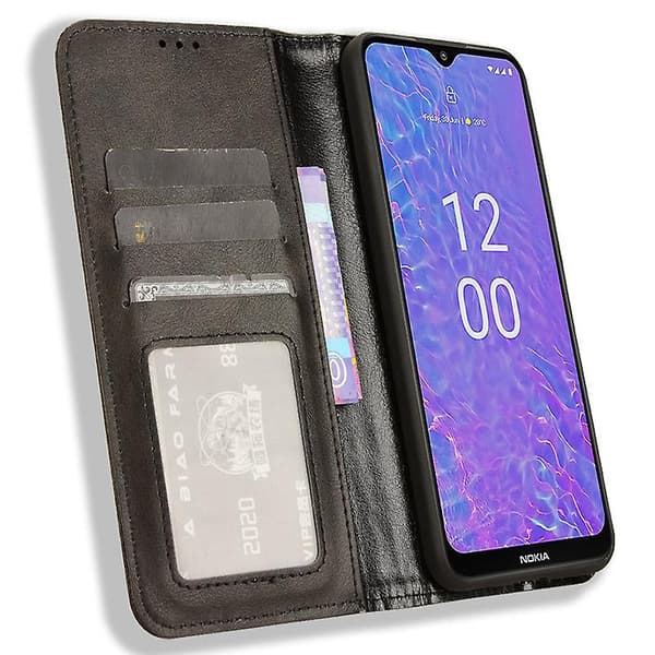 För Nokia C210 Case Plånbok Retro Pu Läder Skyddstelefon Cover Black