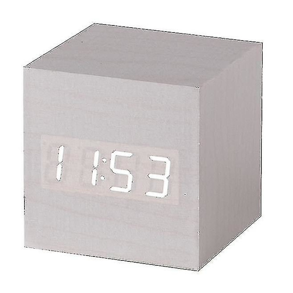 LED Click Clock Vækkeur med Lydaktivering (Tid, Dato & Temperatur) Forskellige Farver A10 White white