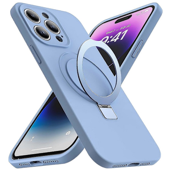 Stöttåligt magnetiskt mobilskal i flytande silikon med stativ för iPhone 14 Pro Multicolor Style F