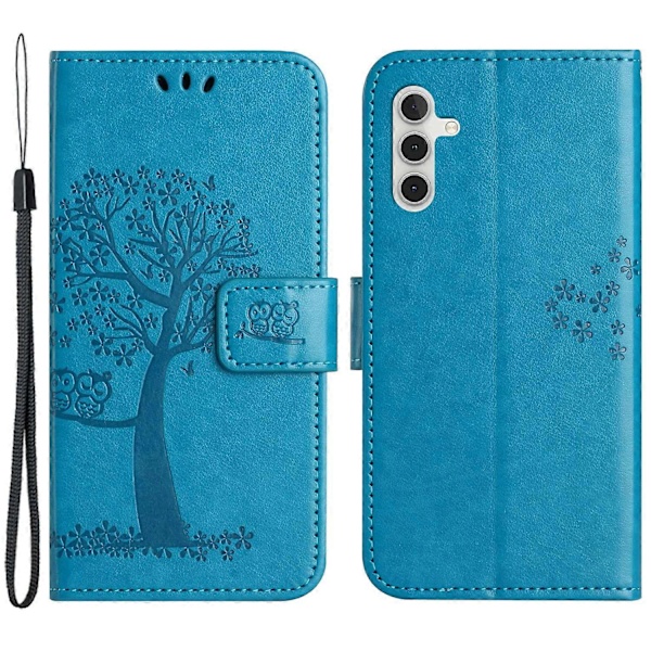 Til Samsung Galaxy A15 5G Etui Ugle Træ Præget Læder Flip Telefon Cover med Pung Multicolor Style A