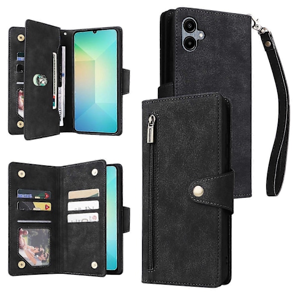Til Samsung Galaxy A06 Etui Lynlås Pung Læder Støtteben Telefon Cover Nittedekor Multicolor Style C