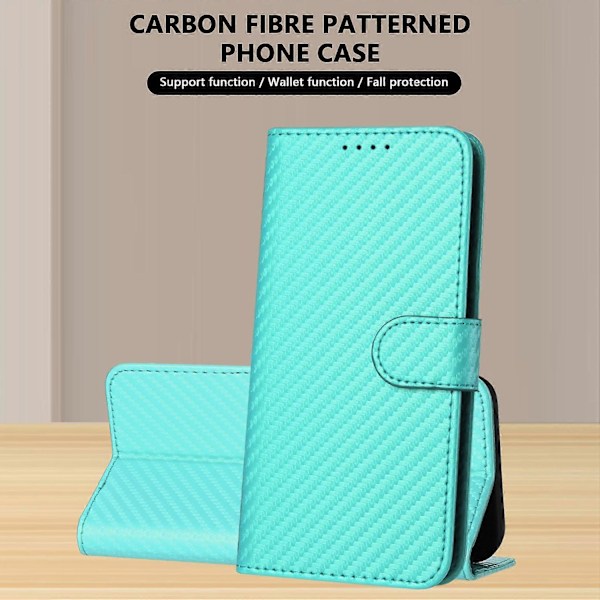 Plånboksfodral för iPhone 17 Pro Max med rem, kolfibertextur läder mobilskal Multicolor Light Blue