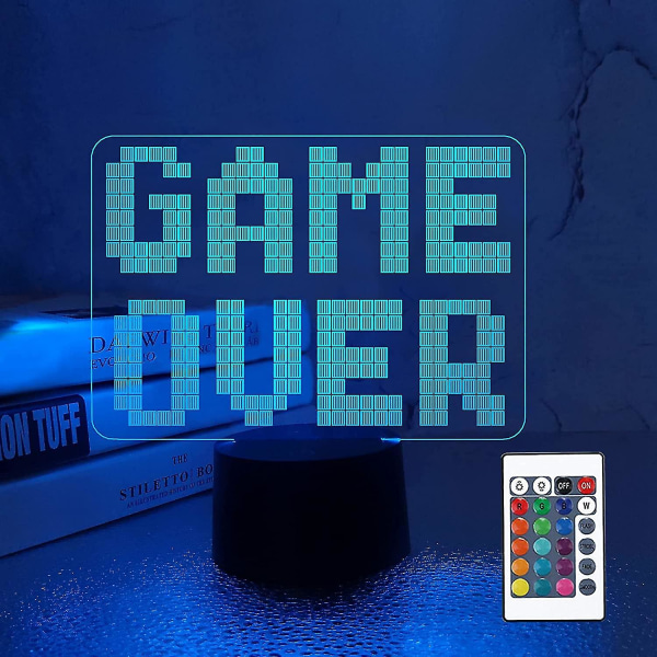Game Over Led 8-bitars lampa Nattljus 3d Illusion Lampa för barn, 16 färger som ändras med fjärrkontroll, spelrum för barn i spelrum Gamer presentdekor som gåvor