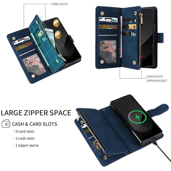 Til Samsung Galaxy Z Fold6 5G Etui Lynlåslomme Læder Telefon Cover med Skulderrem Multicolor Style B