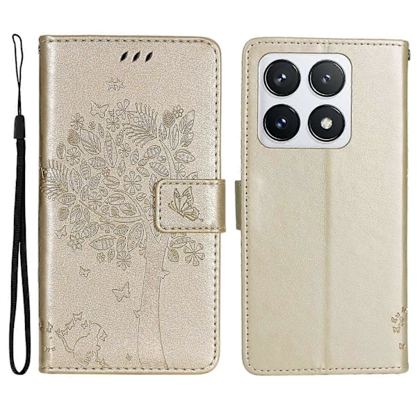 KT Imprinting Flower Series-3 Fodral för Xiaomi 14T Pro Katt Träd Mönster Flip Läder Telefonskydd Multicolor Style K