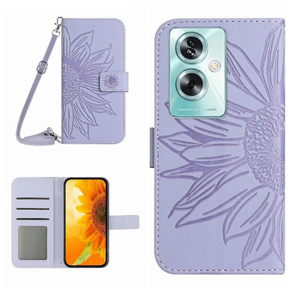 För Oppo A79 5G/A2 5G Fodral PU Läder Solros Plånbok Telefonfodral med Axelrem Multicolor Style C