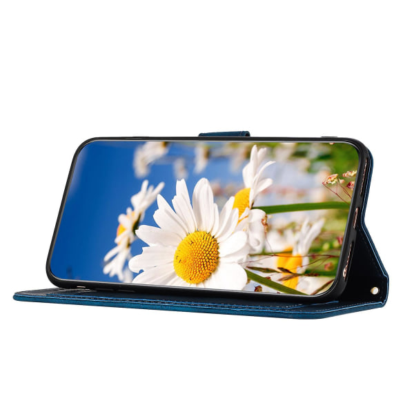 För Samsung Galaxy A53 5g Blommönster Utskrift Telefonställ Case Cover Dark Blue