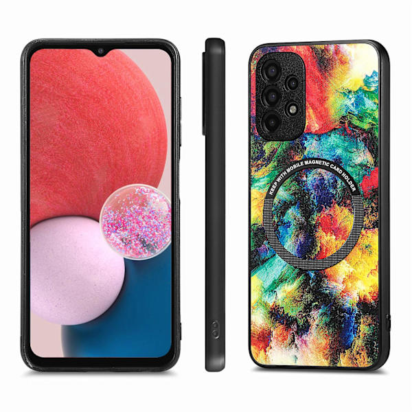 Mönstertryckt phone case för Samsung Galaxy A13 4g, Pu-läderbelagd PC+tpu cover med metallring Iridescent Cloud