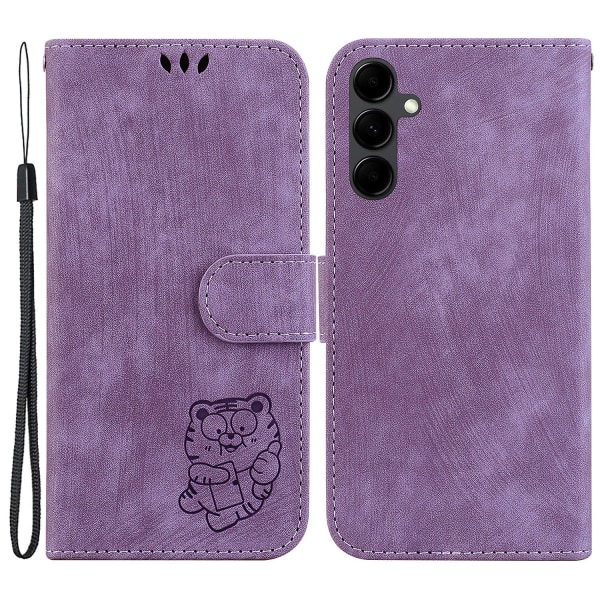 För Samsung Galaxy A14 5g Pu cover Mönstertryckt Stativ Plånbok Skyddande phone case Purple