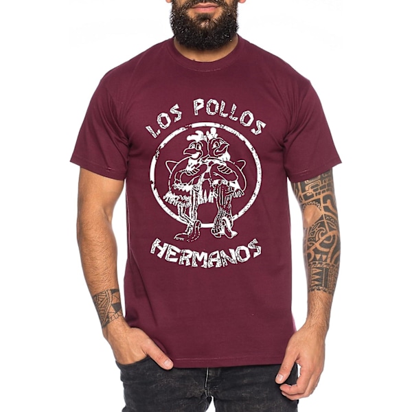 Used Look Los Pollos Heisenberg T-shirt herr Hermanos Bad Mr White Breaking -vuxen, 3xl Wine Red M