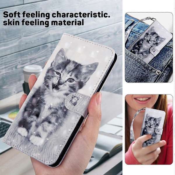 Magnetisk etui med 3D-mønsterprint i læder til Samsung Galaxy A55 5G - Stående Multicolor Cat