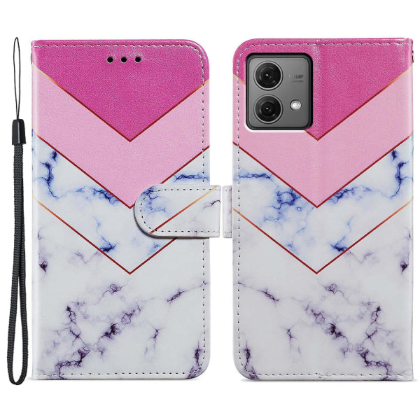 För Motorola Moto G84 5g Phone case Lädermönster Print Stand Cover med handledsrem Smoke Marble