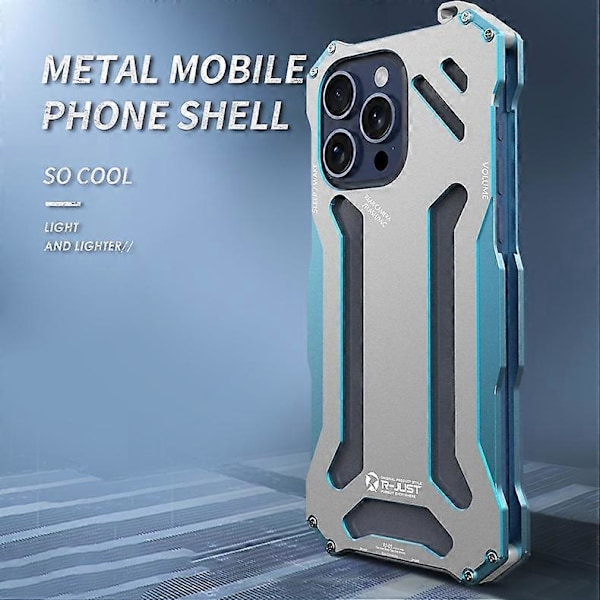 R-JUST Mekanisk Armor til iPhone 15 Pro Max Metal Cover Hul Design Telefon Beskyttelsescover Multicolor Style A