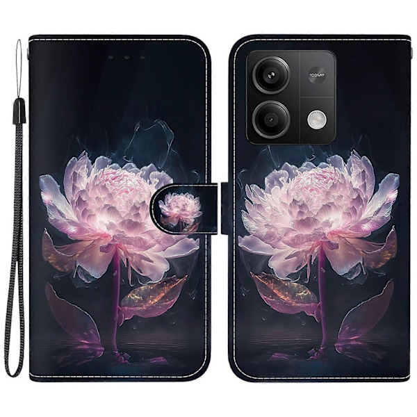 Læderetui med mønstertryk og tegnebogsomslag til Xiaomi Redmi Note 13 5G/Note 13 5G Multicolor Purple Peony