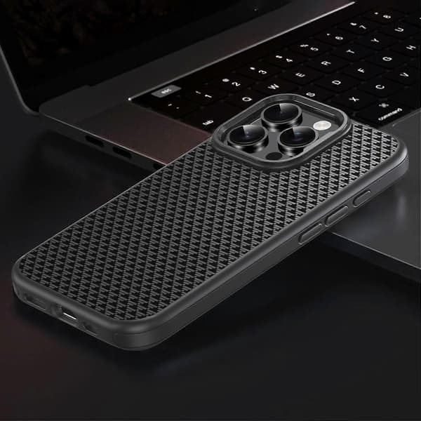 IPAKY Deksel til iPhone 16 Karbonfibertekstur PC + TPU Støtsikkert Telefon Bakdeksel Multicolor Titanium Grey