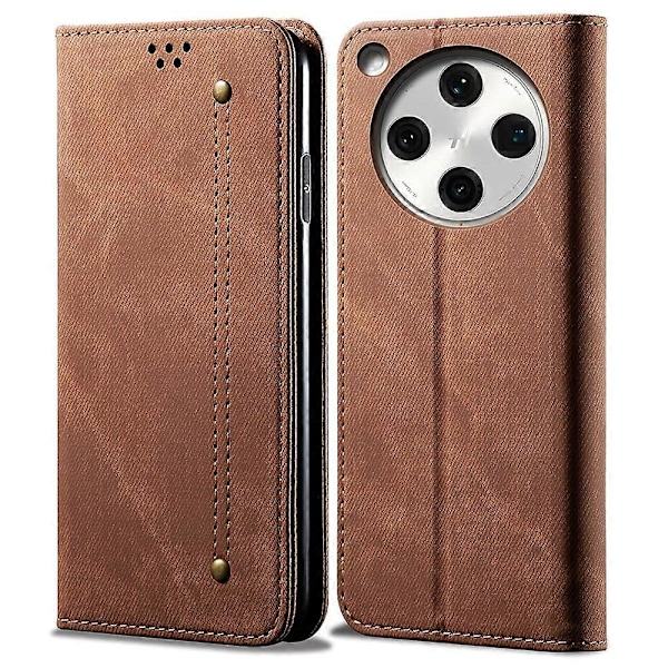 För Oppo Find X8s+ 5G Fodral Jeans Tyg Textur Anti-Repor Läder Ställ Telefonskydd Multicolor Coffee