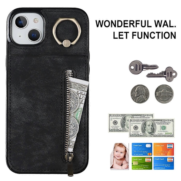 Takakuori iPhone 15 Plus -puhelimelle, RFID-suojattu lompakkokotelo Retro PU+TPU-jalustakansi Multicolor Style A