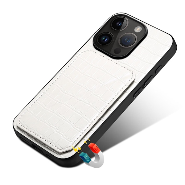 Pc + Tpu+ Pu Läder Phone case För Iphone 13 Pro Crocodile Texture Korthållare Stand Cover White