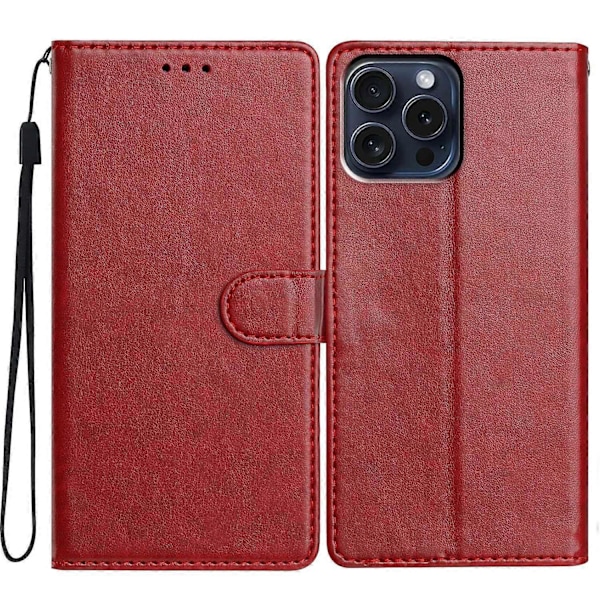 Læder telefoncover med pung, stativ og praktisk rem til iPhone 14 Pro Max - Grøn Multicolor Red