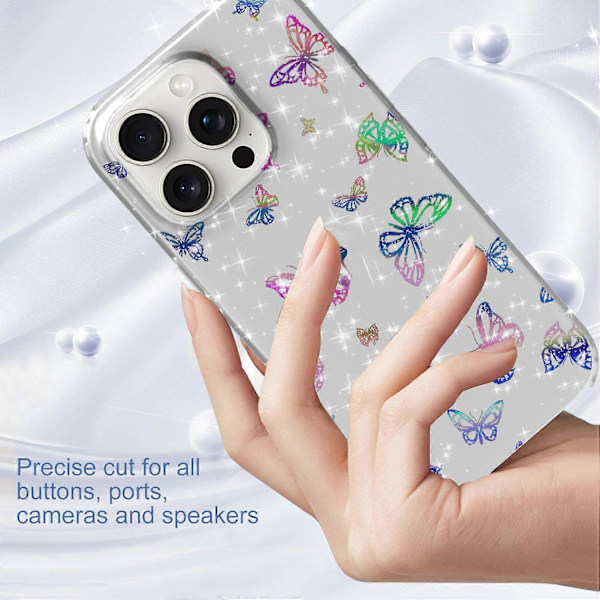 For iPhone 16 Pro Max Deksel IMD Mønstertrykk PC TPU Mobil Deksel - Lilla Blomst Multicolor Laser Butterfly