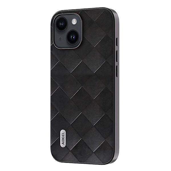För Iphone 15 Plus Pu Läderbelagd Pc+tpu Phone case Grid Texture Cover Black