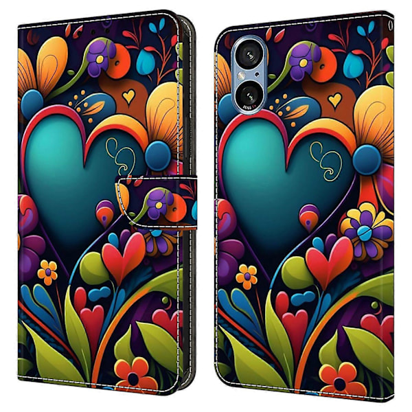 Til Sony Xperia 5 V Etui PU Læder Wallet Telefon Cover med Støttefod Multicolor Paint Flower