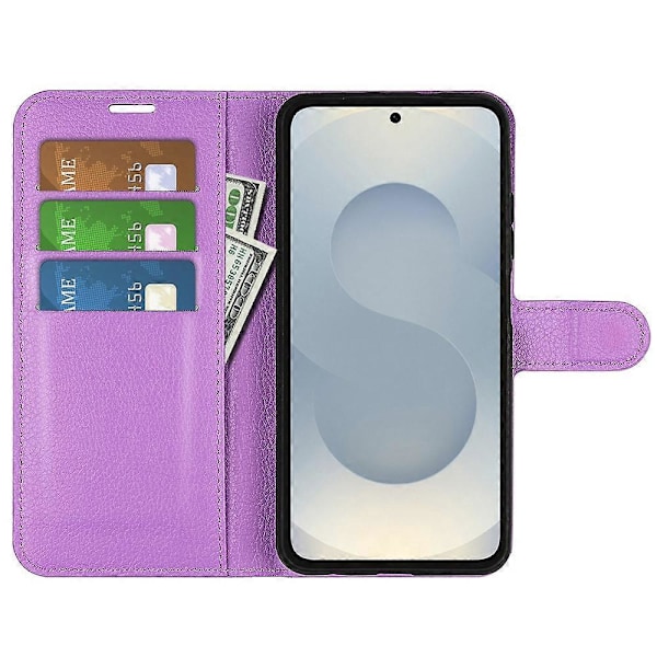 Til Samsung Galaxy S25 Edge Etui Litchi Tekstur Stødsikker Læderpung Telefoncover Multicolor Purple