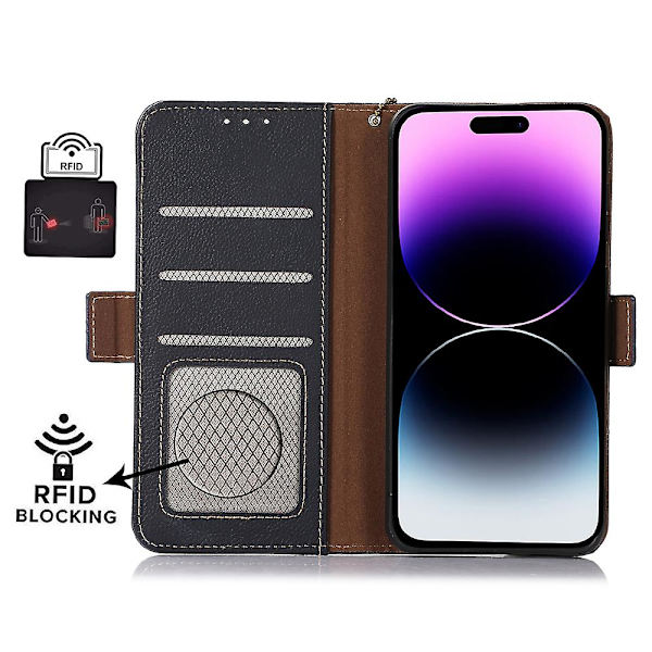 Stativ Phone case För Iphone 15 Pro Max, Läder Rfid Blockerande Plånbok Smartphone Cover Blue