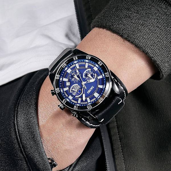Skmei 9249 Herre Månfase Kalender Stopur Quartz Ur Black Blue
