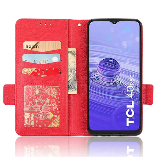 Læder Smartphone Etui til TCL 40R 5G, Dobbelt Magnetisk Lås Flip Wallet Stand Telefon Cover Multicolor Style D