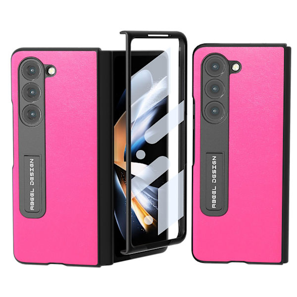 För Samsung Galaxy Z Fold5 5g texturerat Pu-läderbelagd PC- case Kickstand Vikbart cover Rose