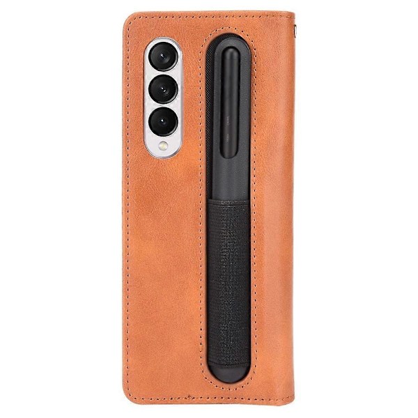 För Samsung Galaxy Z Fold3 5G Retro Texturerad Yta Pennhållare Stöttåligt Läder Telefonskal Multicolor Style D