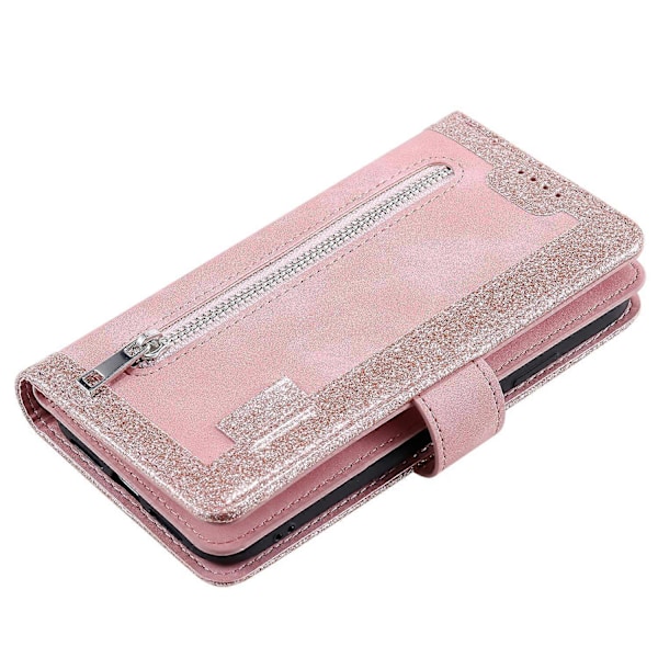 Motorola Edge 60 5G/60 Fusion 5G -kotelo PU-nahkainen puhelinkuori vetoketjullisella lompakolla ja 9 korttipaikalla Multicolor Rose Gold