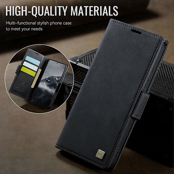 Samsung Galaxy S23+ -kotelo AUTSPACE A11 RFID-suojattu retro nahkainen lompakkokotelo puhelimelle- Multicolor Black