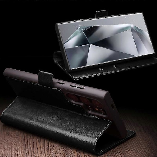 QIALINO Plånboksfodral för Samsung Galaxy S24 Ultra Äkta Läder Folio Flip Fodral - Multicolor Black