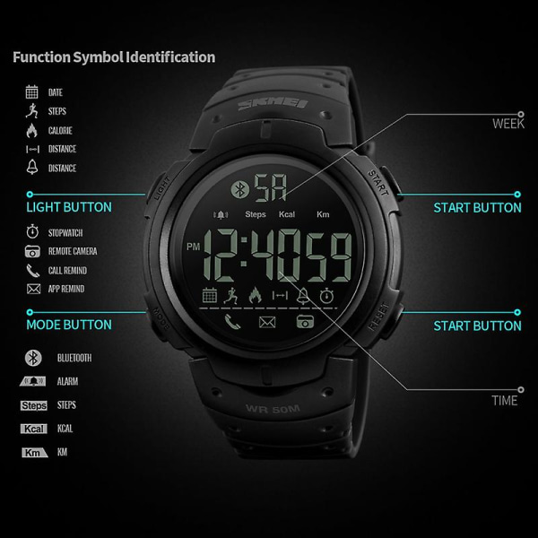 Skmei 1301 50m Vattentät Sport Bluetooth Smart Watch Army Green