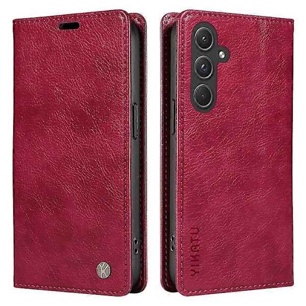 YIKATU YK-006 Deksel til Samsung Galaxy A55 5G Magnetisk Lukking PU Lær+TPU Lommebok Stativ Deksel Multicolor Wine Red