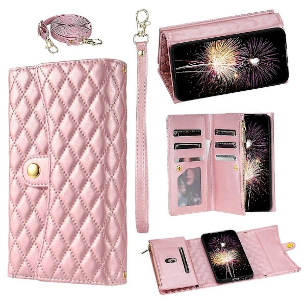 BKS-002 Rombo Folio Fodral för Samsung Galaxy S23 FE Läder Dragkedja Ställ Telefonfodral Multicolor Rose Gold