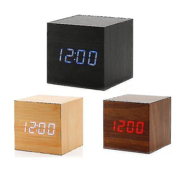 Gingko Cube Led Click Clock Väckarklocka med ljudaktivering (tid, datum & temperatur) Olika färger A10 Black and white