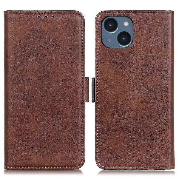 För iPhone 15 Kohudstruktur Fullständigt Skydd Skal PU Läder Plånboksställ Mobiltelefonfodral Multicolor Style E