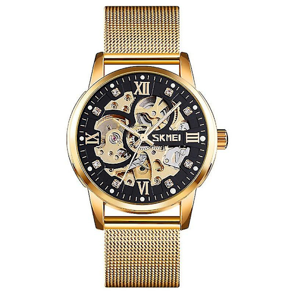 Skmei 9199 Herre Automatisk Mekanisk Ur Gold Shell Black Face