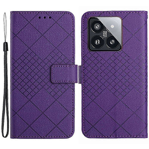 HT06 Skal för Xiaomi 14 Anti-repa Präglat PU Läder Litchi Textur Smartphone Skydd Multicolor Style B
