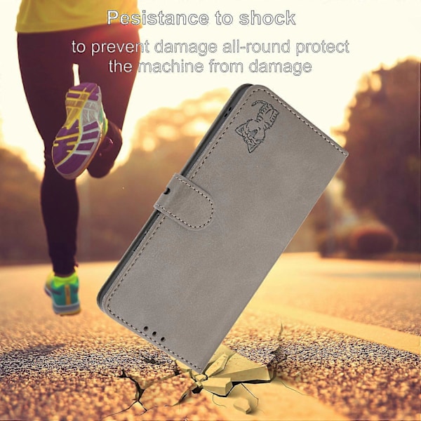 Til Samsung Galaxy S25 Edge Etui Glad Kat Mønster Præget Læder Wallet Telefon Cover Multicolor Grey