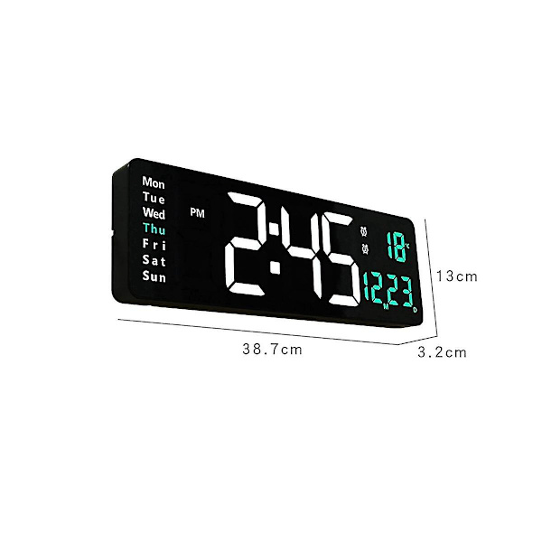 16-tommer LED Digital Display Væg Ur Temperatur og Fugtighedsdisplay Europæisk Væg Ur Timer C Black